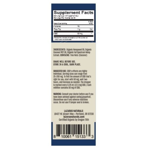 Aceite Extracto CBD Alta Potencia 1500 mg Lazarus Naturals