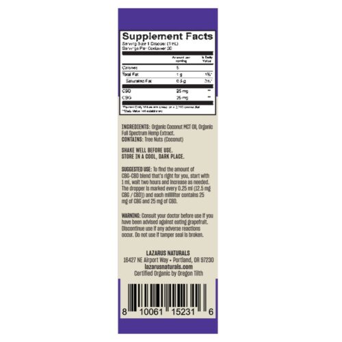 Aceite con Extracto CBD 1:1 1500mg Lazarus Naturals