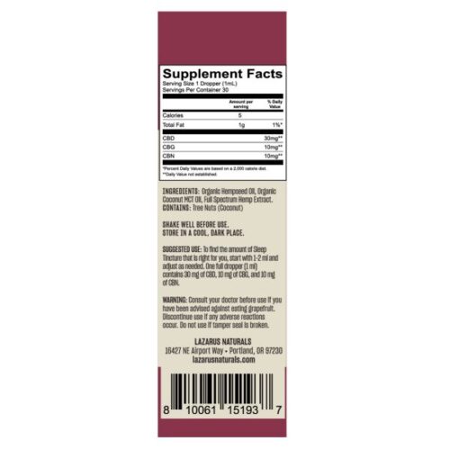 Aceite con Extracto CBD Sleep 1500mg Lazarus Naturals