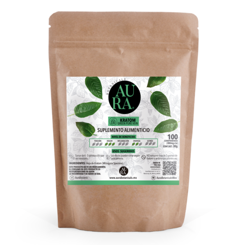 Kratom Green Vein Premium 100 Pastillas 30 mg - Aura Botanicals