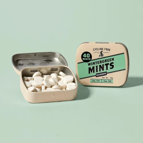 Cycling Frog | Mentas Wintergreen Delta 9 1 mg/pza + CBD 5 mg/pza | 40 piezas